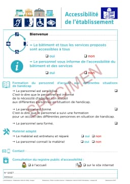 Spécimen du PDF : Registre d’accessibilité : fiche de synthèse