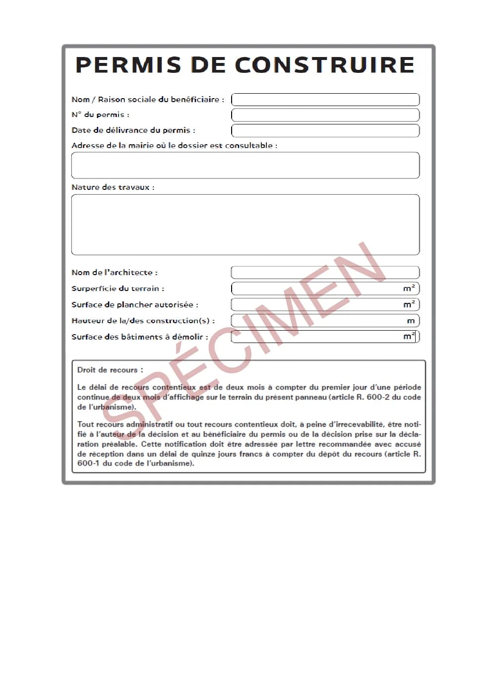 Première page du PDF livré : Modèles de panneaux de chantier, aperçu filigrané