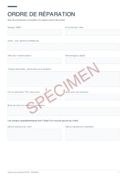Spécimen du PDF : Formulaire d’ordre de réparation