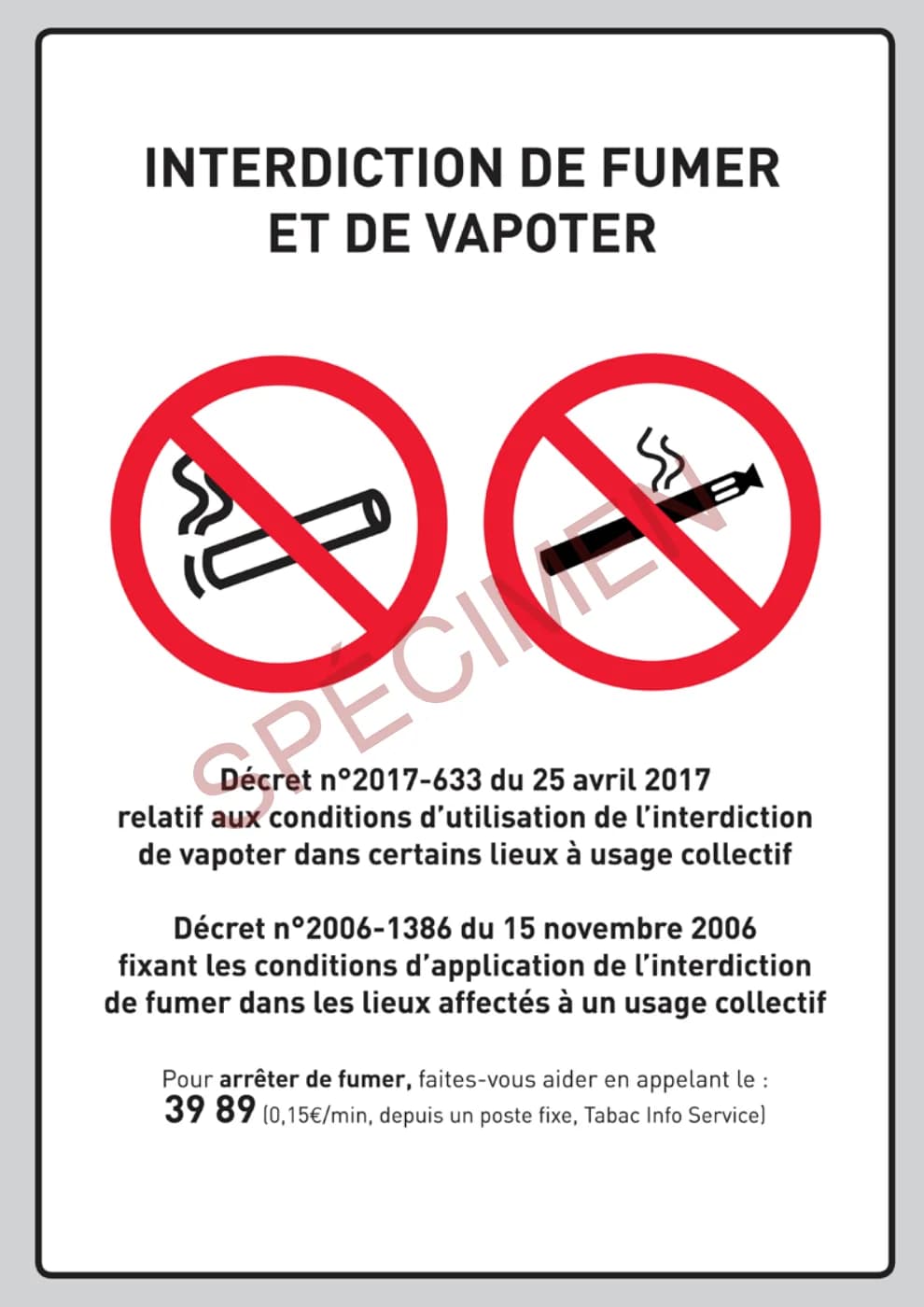 Première page du PDF livré : Interdiction de vapoter, aperçu filigrané
